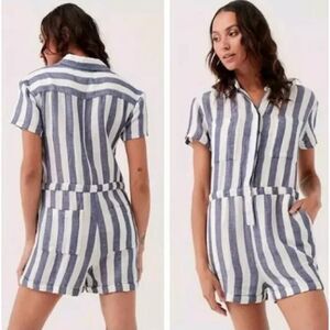Pact The Harbour Romper XL Shortalls Jumper Blue Striped  Organic Cotton Hemp